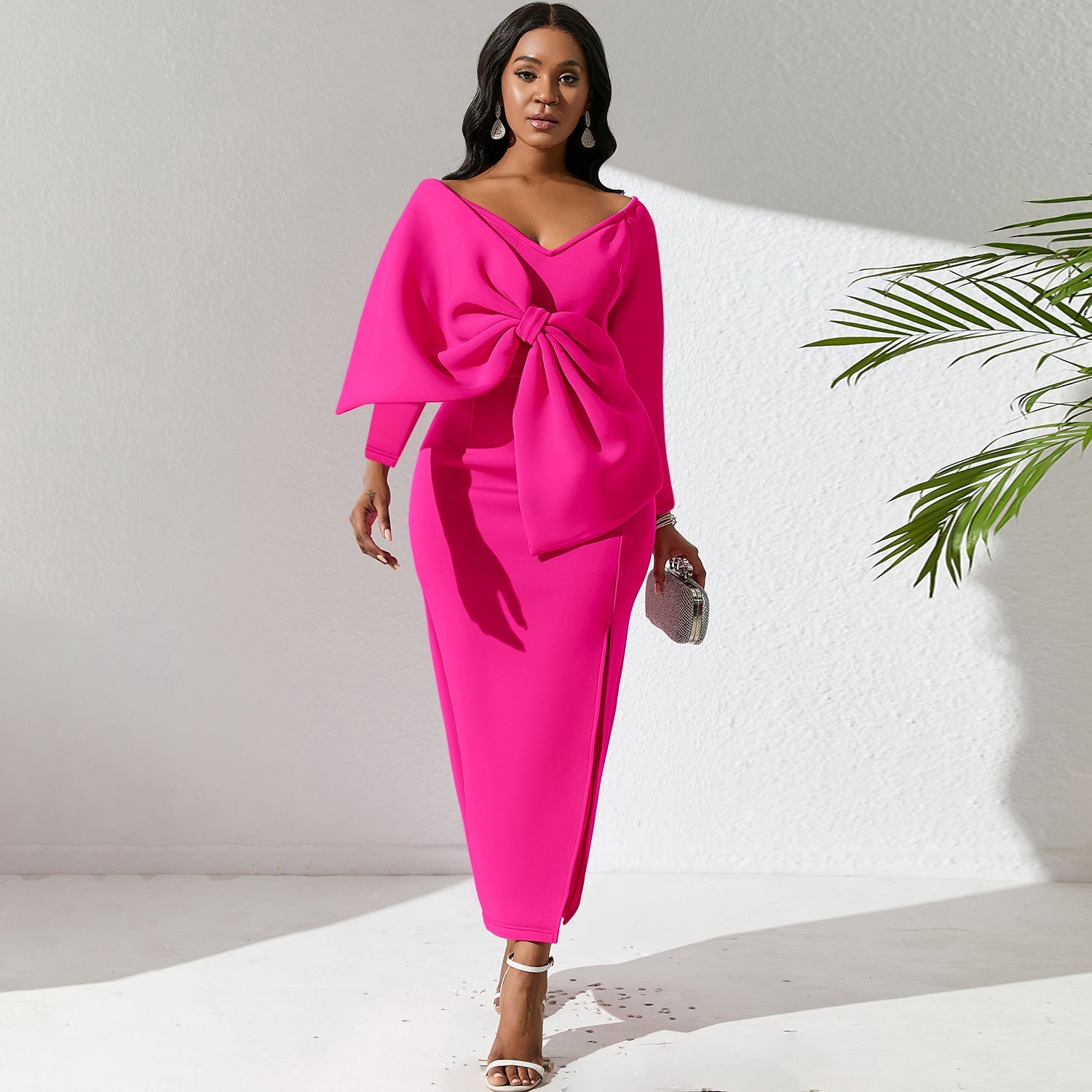 Women Dress Deep V Bow Dress